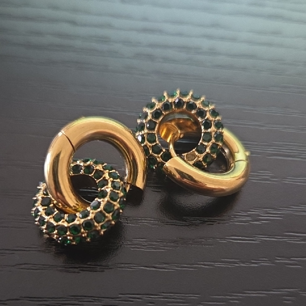 Elegant 18K Gold Plated and Green CZ Hoop Earrings